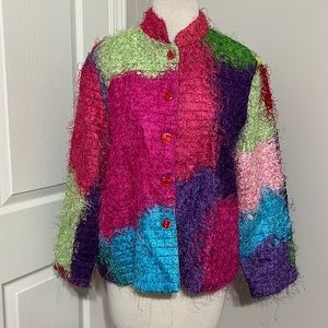 Florissant New York vintage shaggy / fringed colorful long sleeve jacket, size L